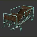 Sturdy Hospital Bed With Metal Frame Brown Mattress Side Rails And Wheels