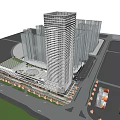 Modern Urban Commercial Complex With High-rise Buildings Greenery And Transportation Access