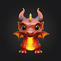 Cute 3D Cartoon Baby Dragon Plush Toy With Red Orange Horns Wings And Flame Tail