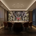 Luxurious Private Dining Room Interior With Decorative Wall Mural Dining Table And Chairs 3d model