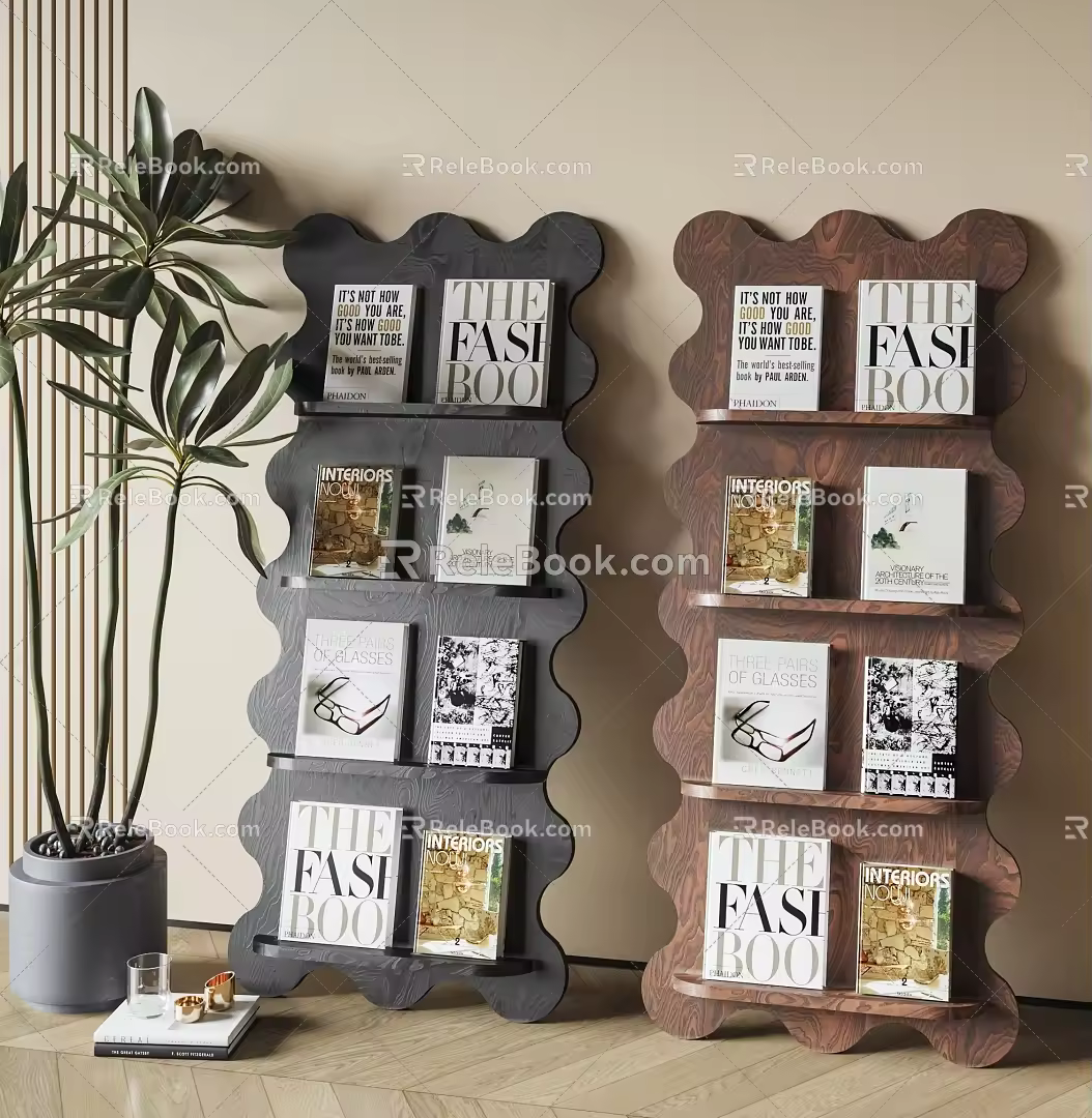 Wave Board Book and Newspaper Rack Ocean Board Bookshelf Special-shaped Magazine Rack Inclined Wall Bookshelf Middle Ancient Retro Style Bookshelf Internet Celebrity Display Rack 3d model