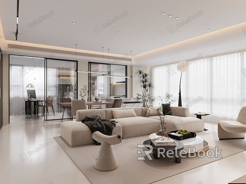 Modern Cream Wind Guest Restaurant Cream Guest Restaurant Sofa Coffee Table Combination Island Table model