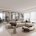 Modern Living And Dining Room Interior With Sofa Coffee Table Dining Set And Plants