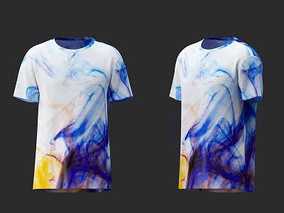 White T-shirt With Abstract Blue Yellow Purple Fluid Art Design Front And Back View 3d model