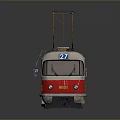 Vintage Red And White Electric Train With Pantograph On Roof Number 27