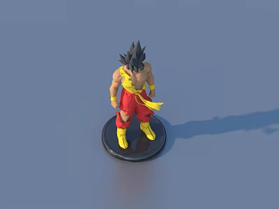 3D Sculpture Carving With Spiky Black Hair Red Pants Yellow Top On Black Base 3d model