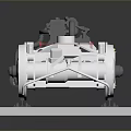 3D Rendered Metallic Car Chassis Frame With Engine And Wheels On Track Structure