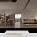 Modern Open Concept Dining Living Room Interior With Large TV Wooden Flooring and Pendant Lights