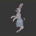 Plush Rabbit Wearing Blue And White Checkered Dress With Yellow Flowers Standing On Dark Background