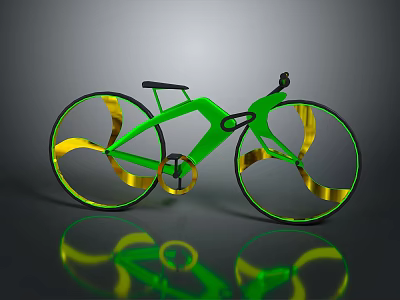 Modern Green And Gold Bicycle With Futuristic Design And Unique Wheel Accents 3d model