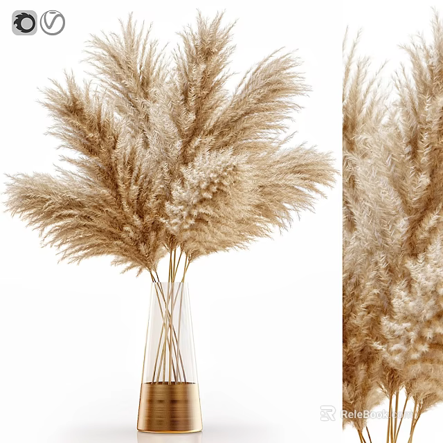 Natural Dried Pampas Grass Decorative Ornament Set With Glass Vase For Home Decor 3d model 