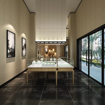 Elegant Jewelry Store Interior With Glass Display Cases And Warm Lighting For Fine Jewelry 3d model