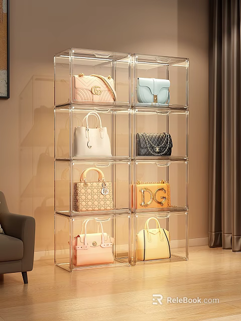 Fashionable Handbags Display On Multi Layer Transparent Acrylic Shelf With Various Colors 3d model 