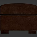 Brown Leather Square Ottoman With Stitching Detail And Wooden Legs