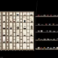 Various Tea Sets with Teapots and Colorful Teacups on Wooden Multi Layer Display Racks
