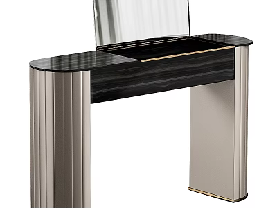 Modern Black Dressing Table With Silver Metal Frame Mirror And Storage Drawer 3d model
