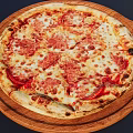 Cheesy Pepperoni Pizza With Golden Crust On Wooden Pizza Board