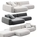 Modern Sectional Sofa In Light Gray And Beige With Soft Pillows And Modular Design