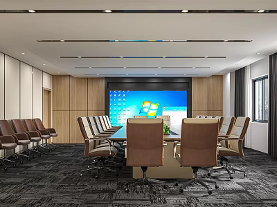 Modern Conference Room Interior Design With Large Screen And Comfortable Chairs 3d model