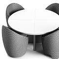 Modern Round Table and Woven Rattan Chair Set with Wooden Legs and Comfortable Seats