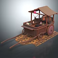 Traditional Vintage Food Cart Design With Tiled Roof Wooden Wheels And Pink Lamp