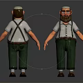 Cartoon Character Design Front And Back View With White Shirt Green Pants Suspenders Hat Beard