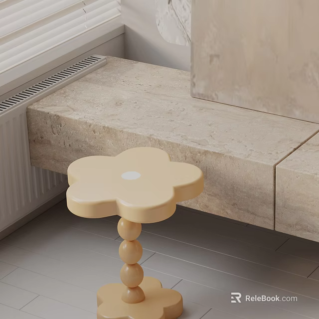 Cute Flower Shaped Light Yellow Side Table With Beaded Base For Corner Area Decoration 3d model 