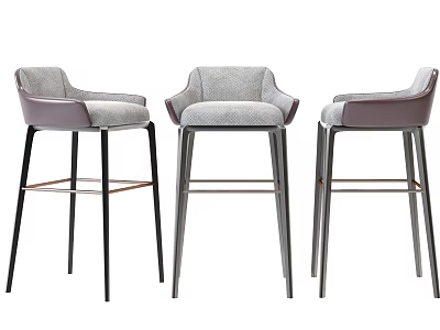 Stylish Modern Bar Stools With Gray Purple Upholstery And Metal Frames 3d model