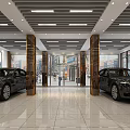 4S Car Dealership Modern Interior With Reception Desk Car Display And Marble Floor