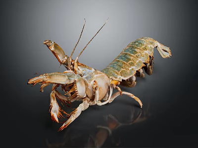 Vibrant Greenish Brown Lobster With Extended Claws Detailed Shell And Antennae On Dark Surface 3d model