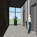 Modern Lobby Reception Desk Design With Stone Walls Glass Doors And Marble Floor