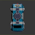 Blue Cartoon Van With Mechanical Arms Top Equipment And Yellow Headlights