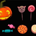 Cartoon Style Pumpkin Carriage Scene With Hanging Pumpkins Wooden Wheels Small Window And Items Inside