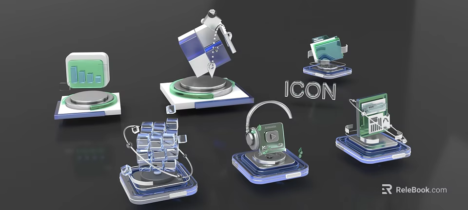 Modern Public Facilities Digital Icons With Transparent Base And 3D Display Design 3d model 