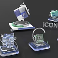 Modern Public Facilities Digital Icons With Transparent Base And 3D Display Design