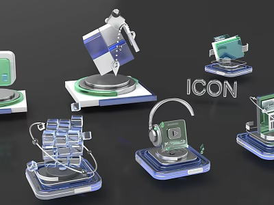 Modern Public Facilities Digital Icons With Transparent Base And 3D Display Design 3d model