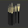 Set of Artistic Paintbrushes with Black Handles and Golden Tips