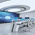 Modern Monitoring Room With Large Screen Workstations And Office Chairs