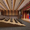 School Auditorium With Stepped Seats Wooden Ceiling And Performance Stage