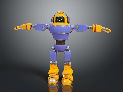 Blue And Yellow Robot Character With Mechanical Arms Legs And Helmet 3d model