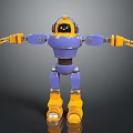 Blue And Yellow Robot Character With Mechanical Arms Legs And Helmet