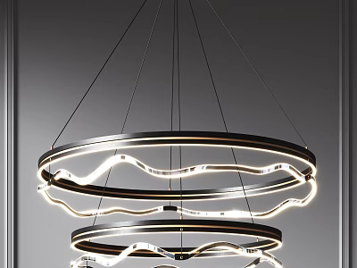 Modern Curved Multi Ring Chandelier With LED Light For Interior Design 3d model