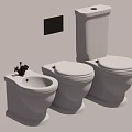 Modern Three White Ceramic Toilets With Sleek Design For Bathroom Interior 3d model