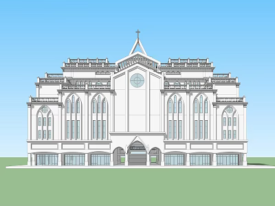 Grand European Architecture With Cross Spire Arched Windows And Symmetrical Facade 3d model