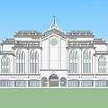 Grand European Architecture With Cross Spire Arched Windows And Symmetrical Facade