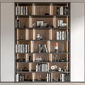 Modern Layered Design Bookcase With Books Decorative Items Glassware And Photo Frames