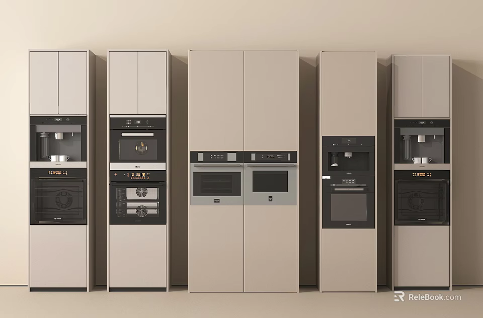 Sleek Modern Kitchen Appliances With Oven And Coffee Machine In White Cabinets 3d model 
