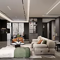 Modern Living And Dining Room Interior Design With Sofa Coffee Table Plants And Bookshelf