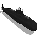 Black Military Submarine with Antennas and Sleek Hull Design
