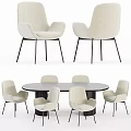 Modern Round Dining Table Set With Beige Chairs And Black Legs 3d model
